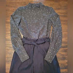 H&M Olive Colored Polka Dot Long Sleeve Blouse Size US 2